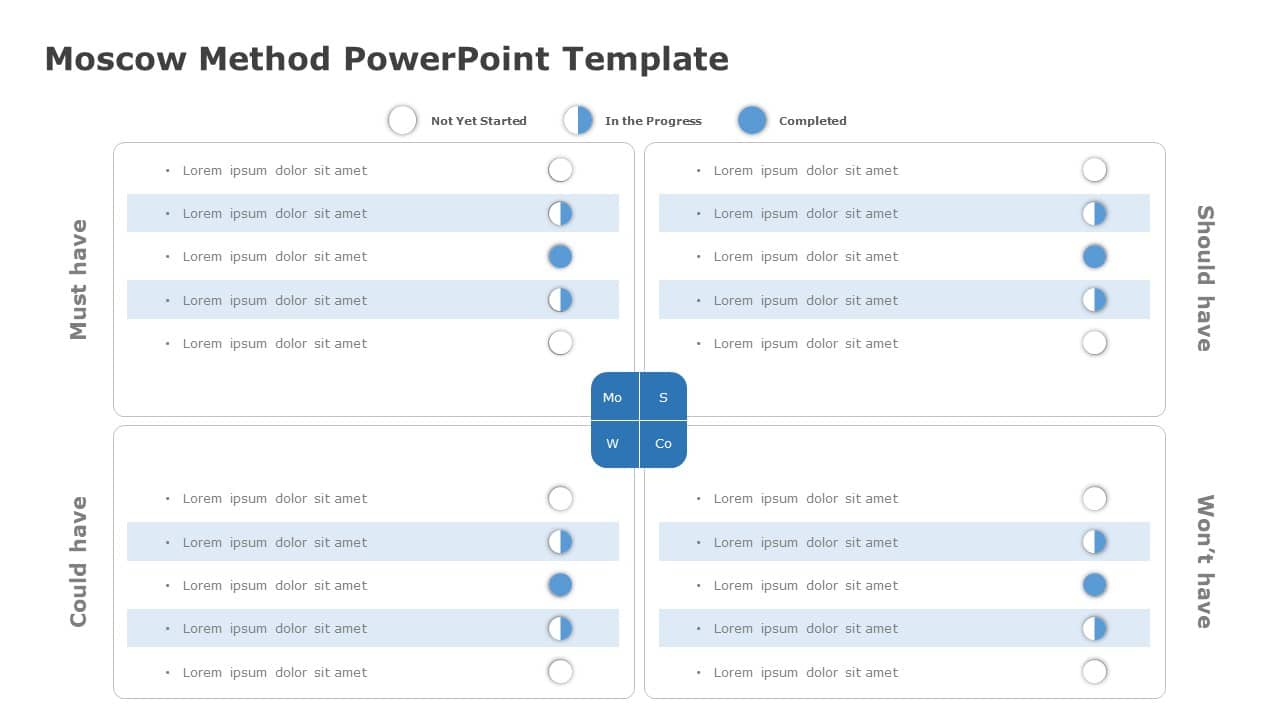 Blue and Gray MoSCoW Prioritization Grid for Task Management Slide Template