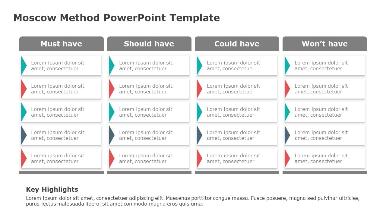 Moscow Method Prioritization Grid in Neutral Tones Slide Template