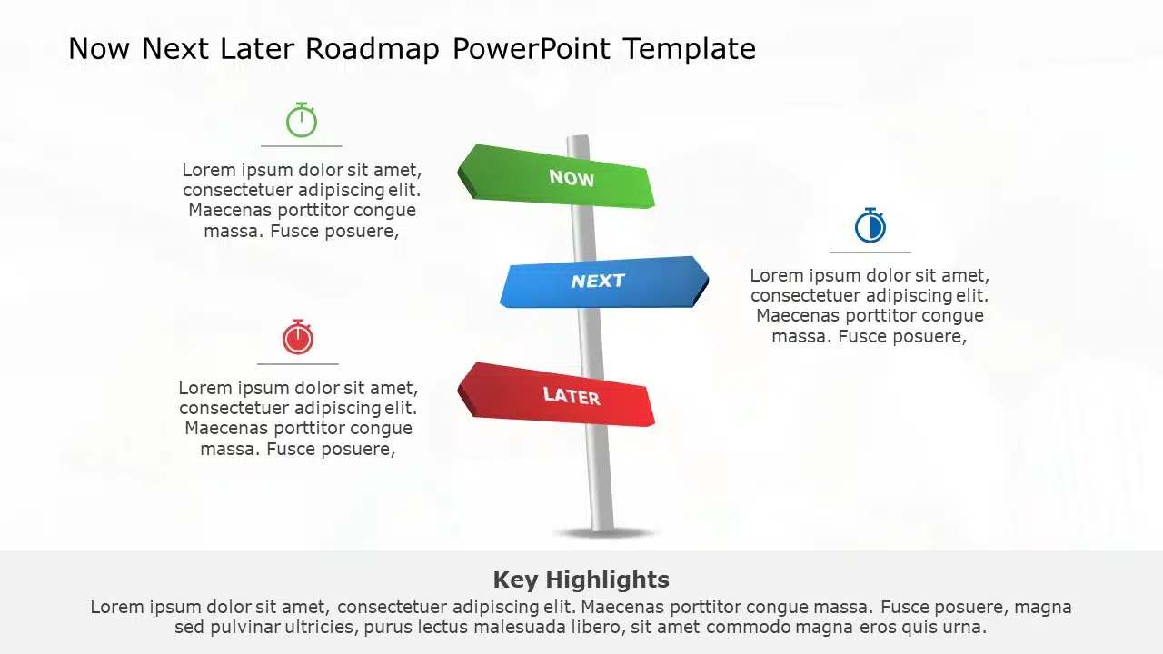 Now Next Later Roadmap 03 PowerPoint Template & Google Slides Theme