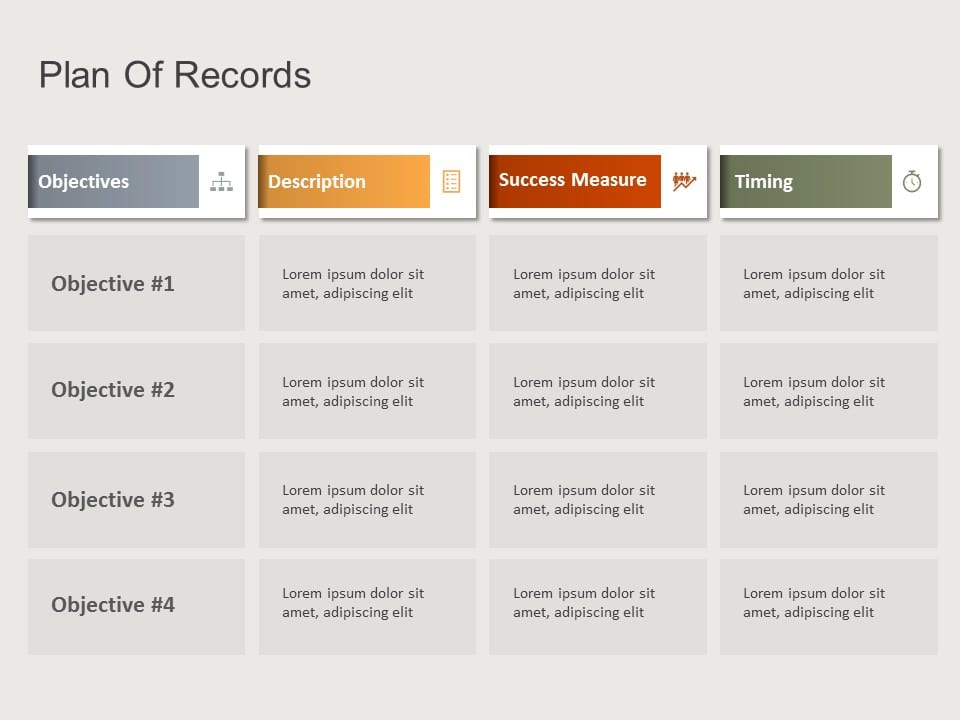 Plan Of Records Goals PowerPoint Template