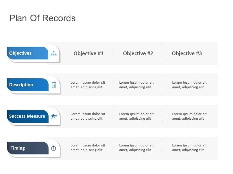 Plan of Records Objectives PowerPoint Template