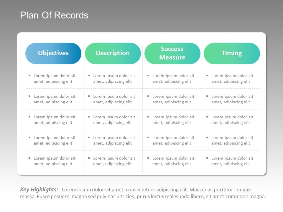 Plan of Records Table PowerPoint Template