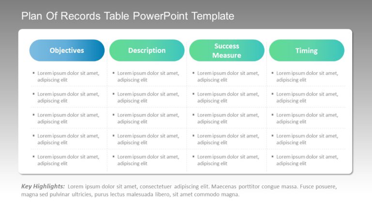 Plan of Records Table PowerPoint Template & Google Slides Theme