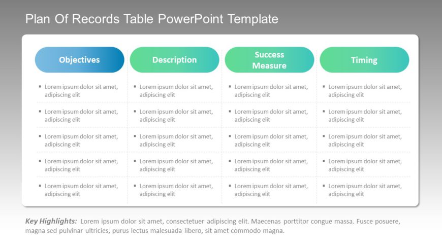 Plan of Records Table PowerPoint Template