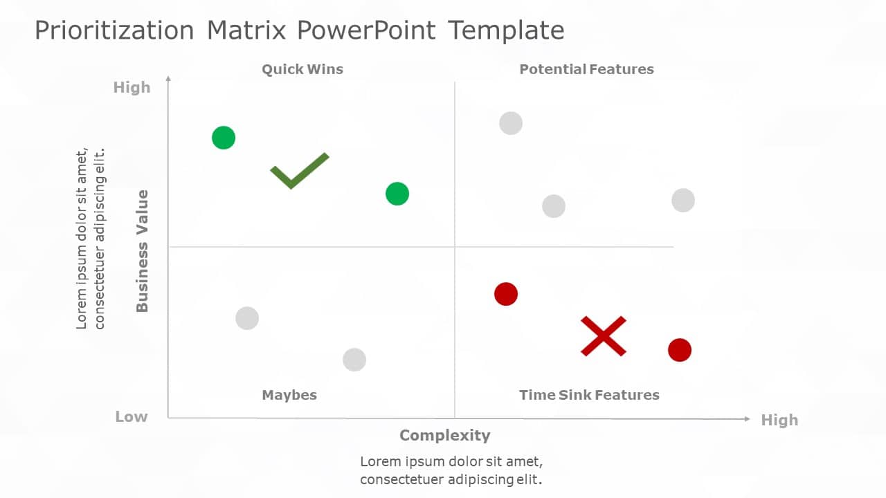 Prioritization Matrix in Red and Green for Business Strategy Slide Template