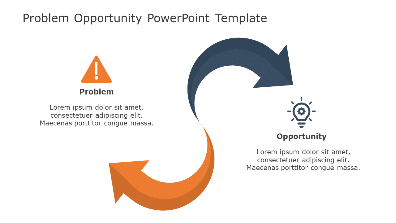 Problem Oppurtunity Table Blue and Orange Curved Arrow Problem-Opportunity Diagram Presentation ...