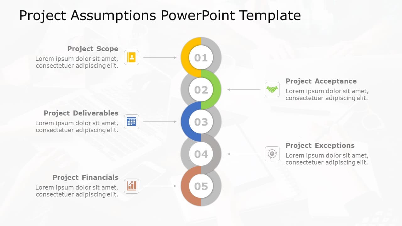 Project Assumptions Graph Colorful Circular Project Assumptions Layout Slide Template