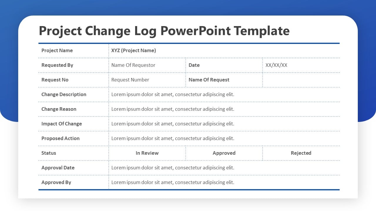 Blue Project Change Log for Efficient Tracking Presentation Template