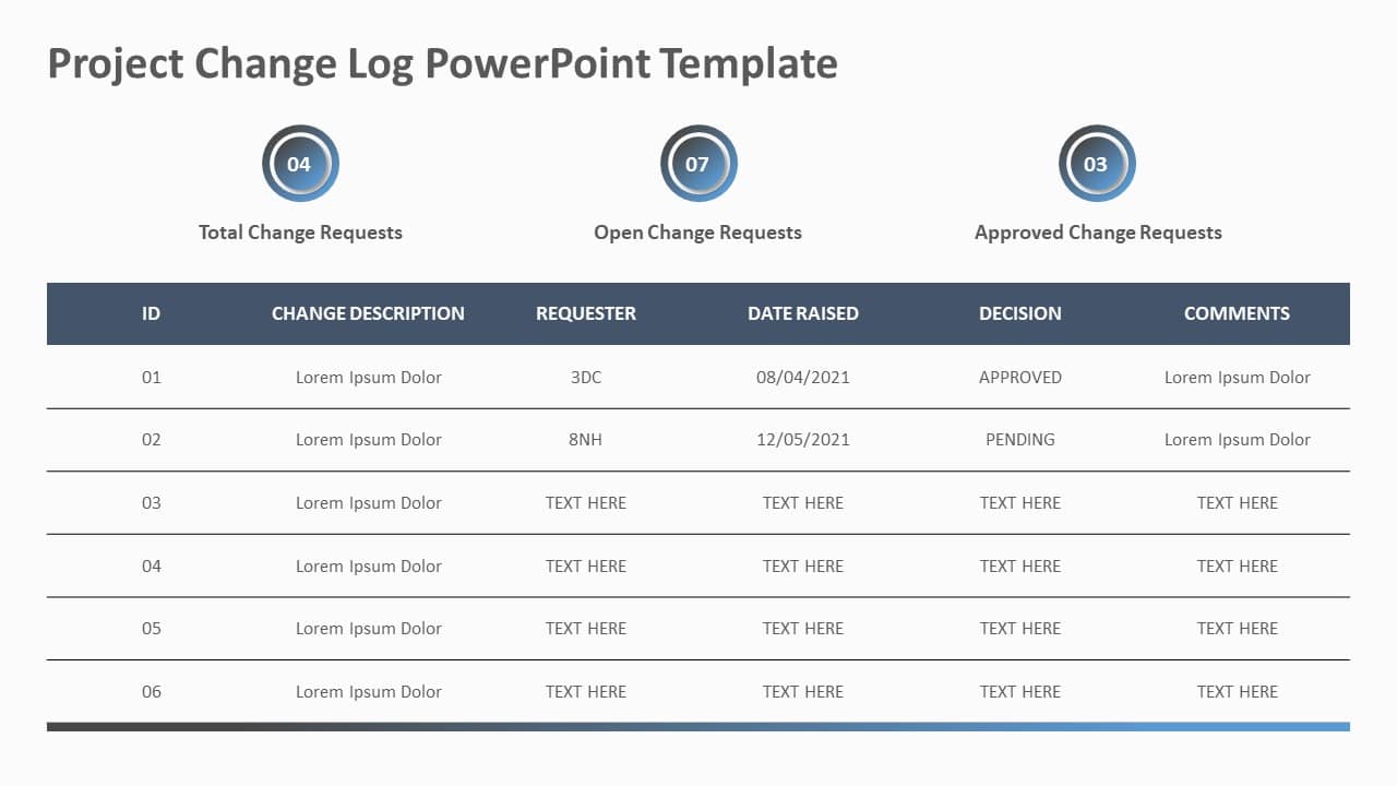 Project Change Log Examples Gray Project Change Log Table for Request Tracking Presentation Template