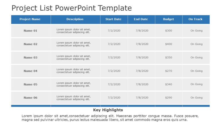 Project List 01 PowerPoint Template & Google Slides Theme