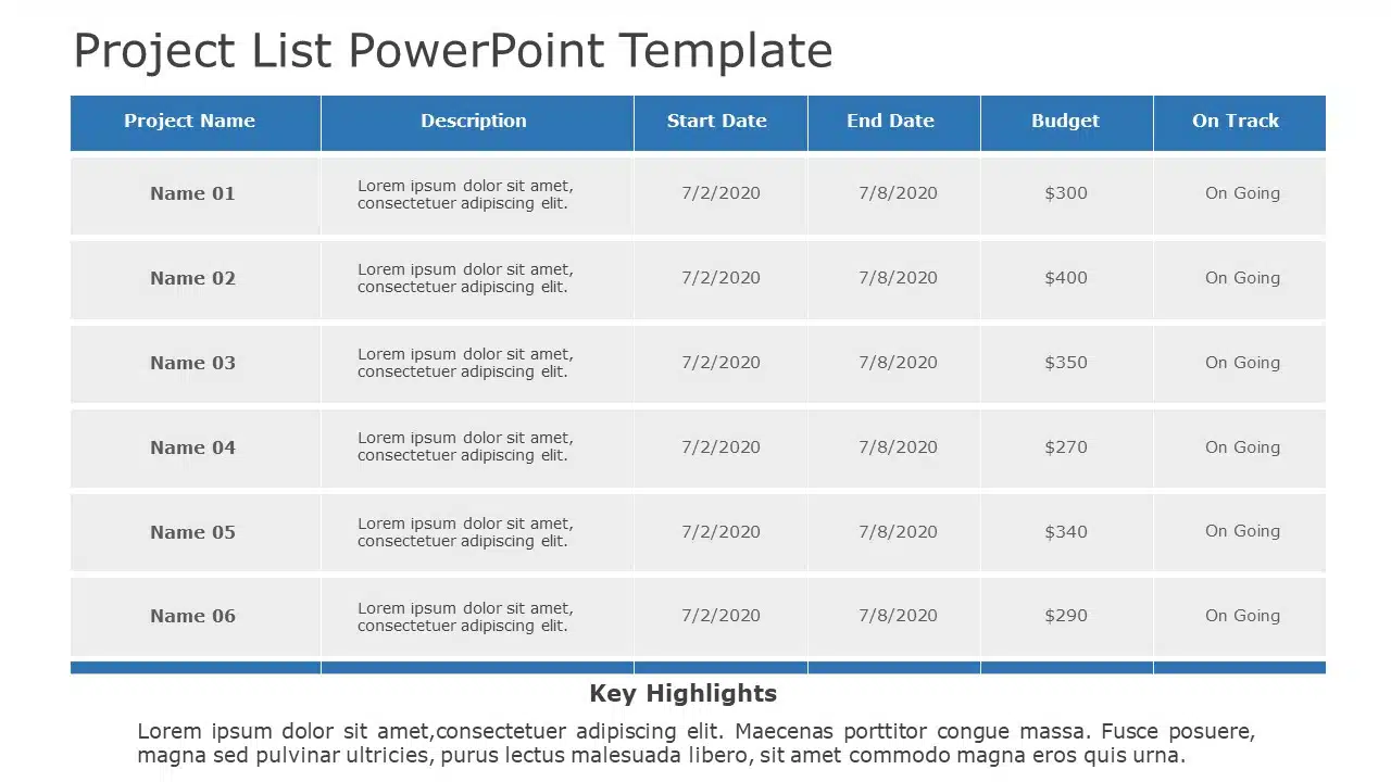 Project List 01 PowerPoint Template & Google Slides Theme