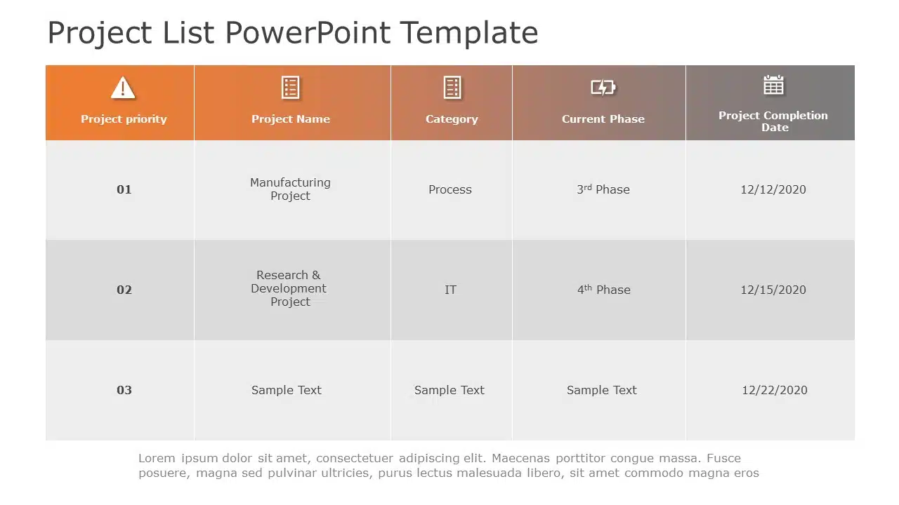 Project List 03 PowerPoint Template & Google Slides Theme