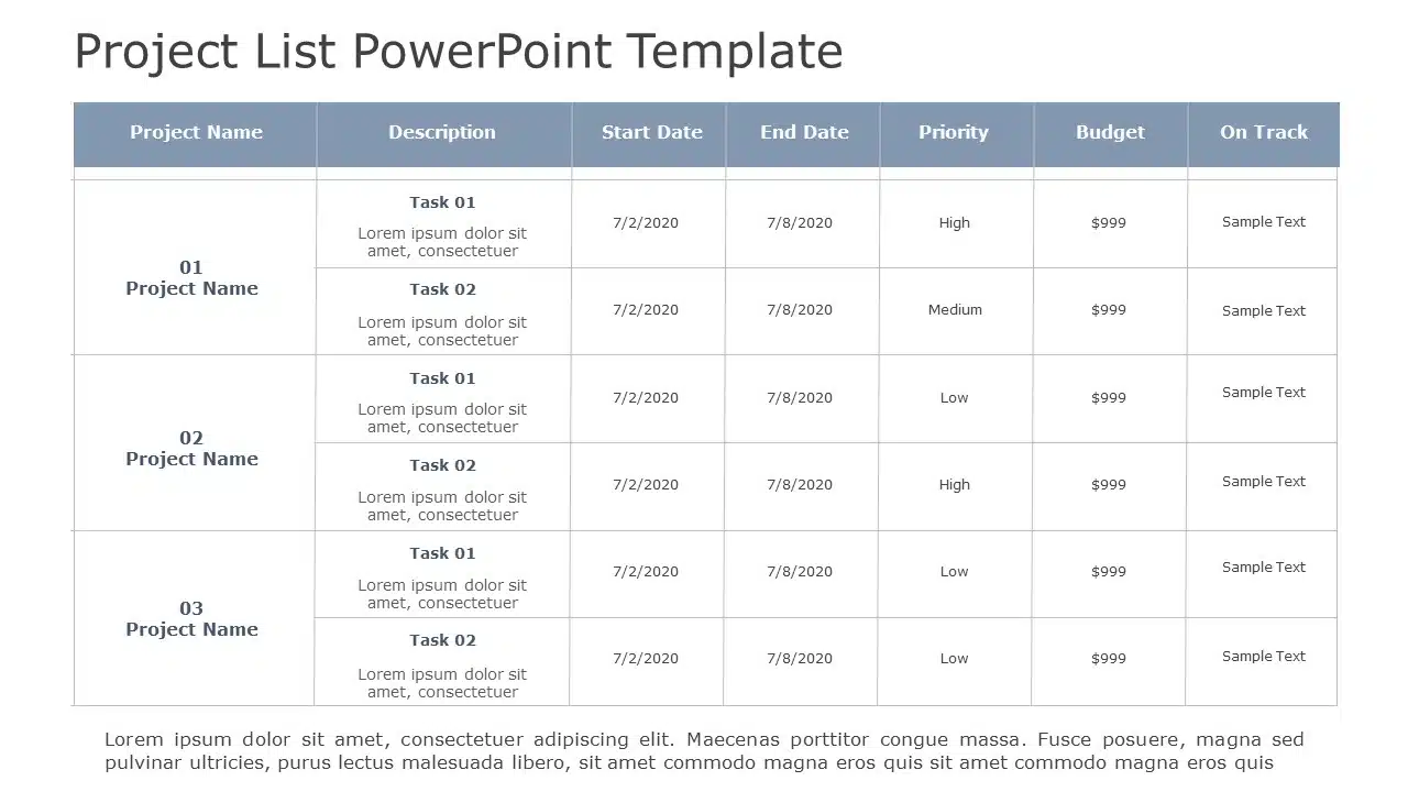 Project List 04 PowerPoint Template & Google Slides Theme