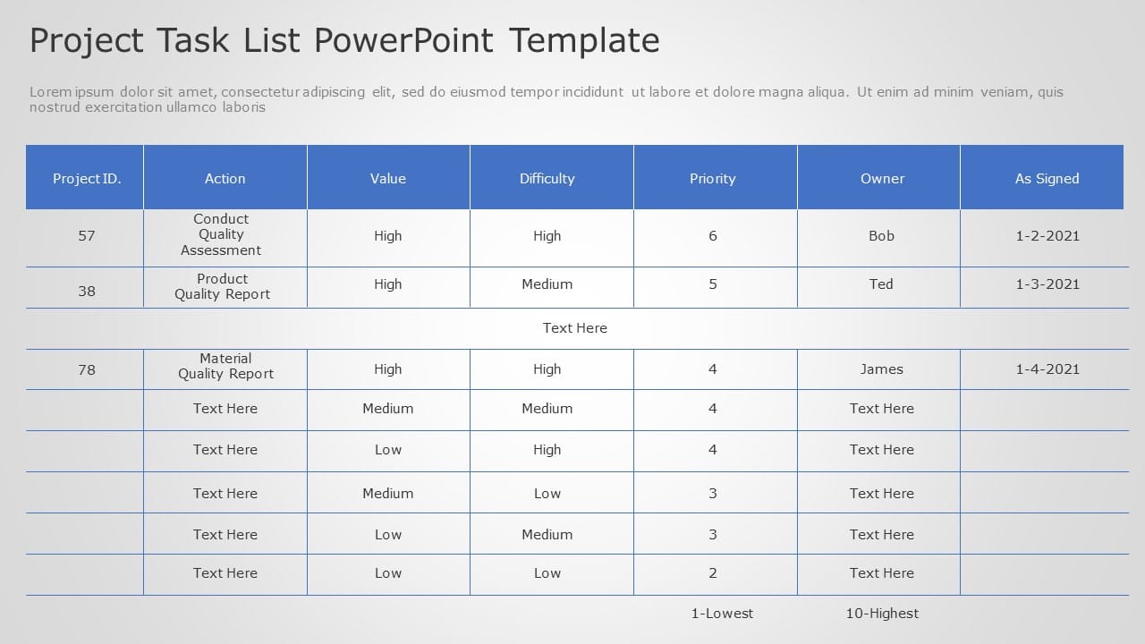 Blue and Gray Project Task List for Priority Management Presentation ...