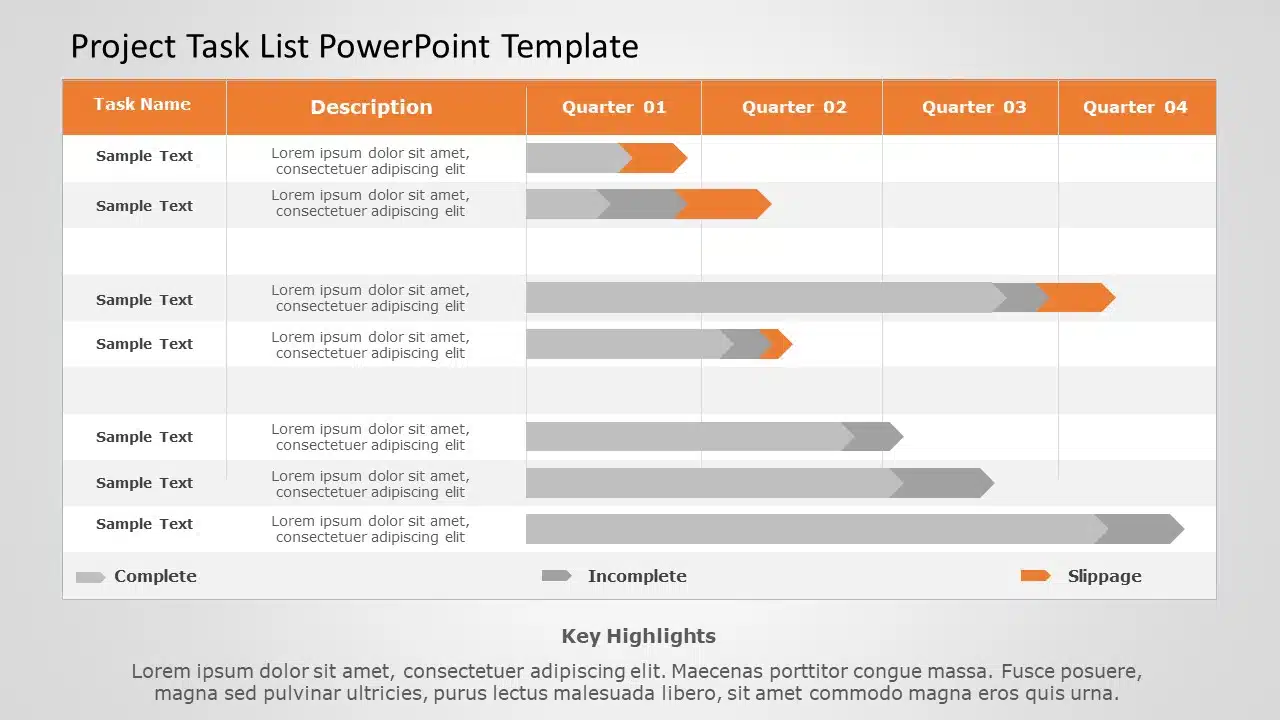 Project Task List 10 PowerPoint Template & Google Slides Theme