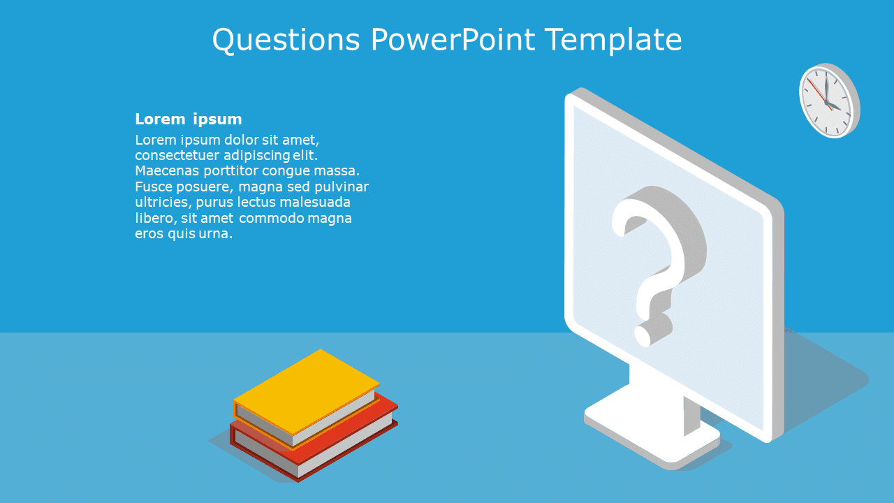 Blue Question Mark Slide with Books and Clock Illustration Presentation ...