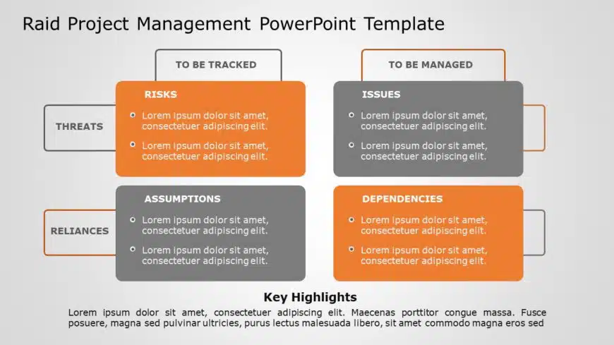 Orange and Gray RAID Management Matrix for Risk Assessment Powerpoint Template