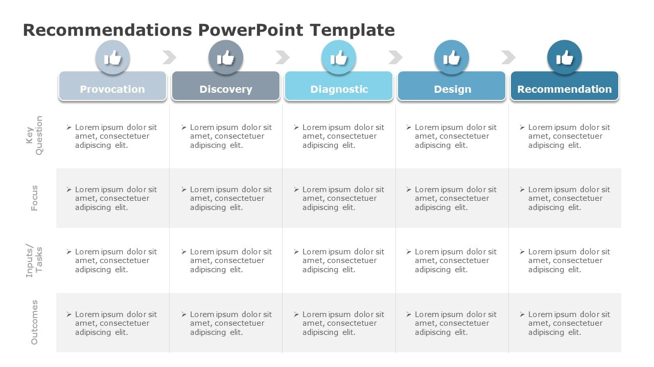 Commendtion Layout Blue and Gray 5-Stage Recommendation Process Table Powerpoint Template