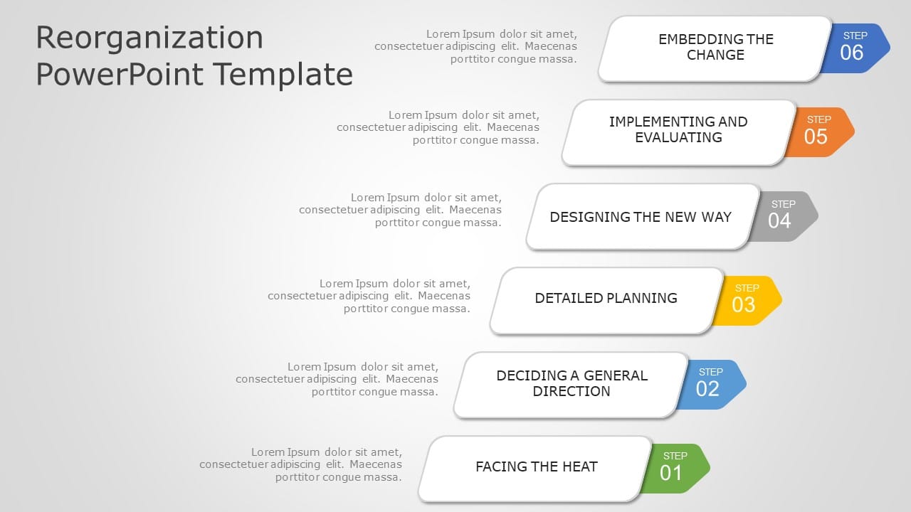 Colorful Step-by-Step Reorganization Process Diagram Powerpoint Template