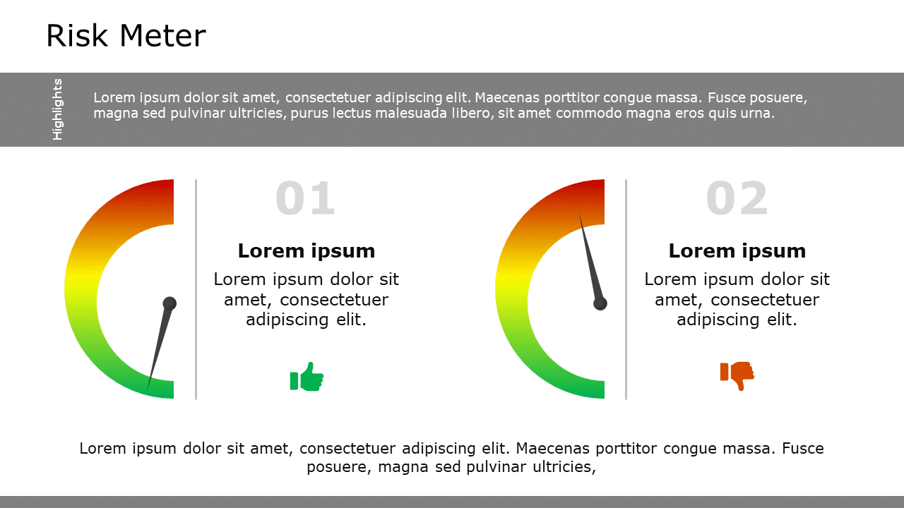 Probability Riskmeter Gradient Risk Meter Gauge for Business Evaluation Slide Template