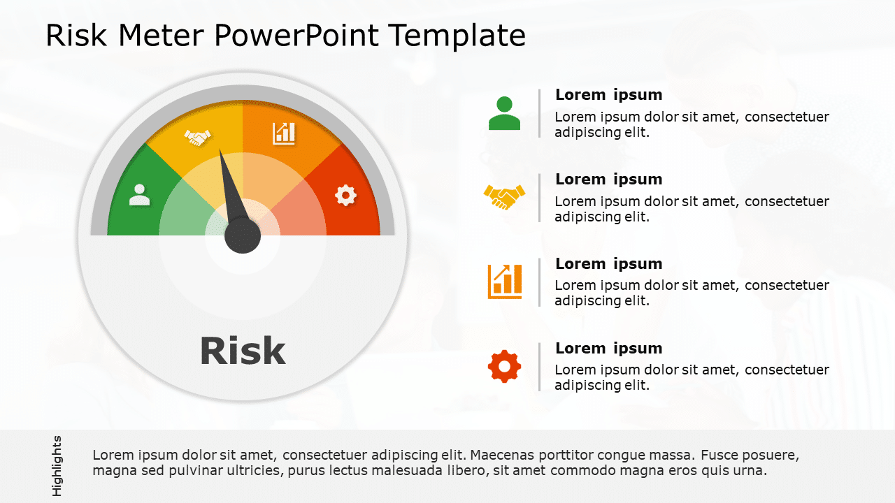 Colorful Risk Gauge Infographic for Business Evaluation Slide Template