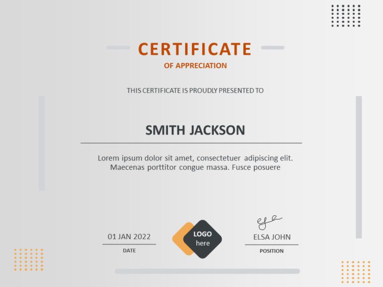 Simple Certificate of Achievement PowerPoint Template