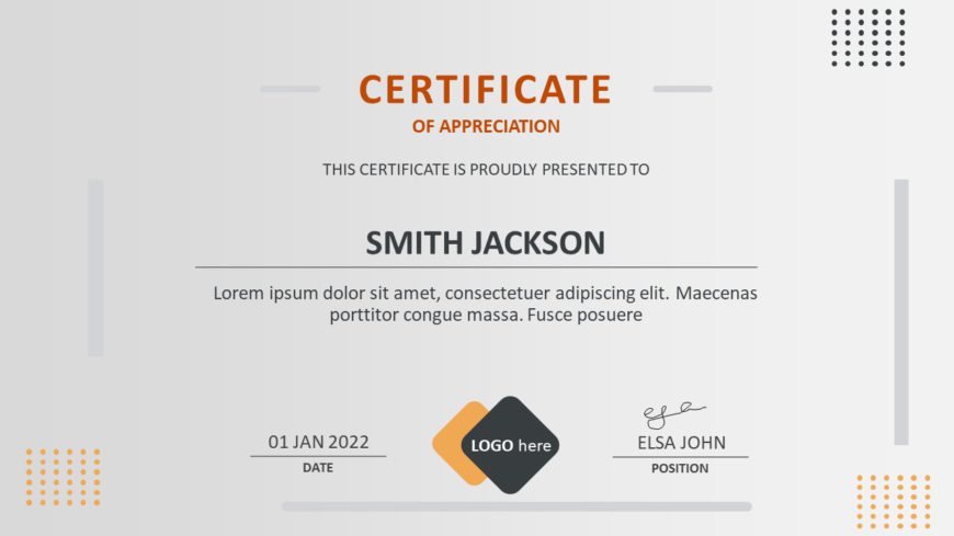 Simple Certificate of Achievement PowerPoint Template