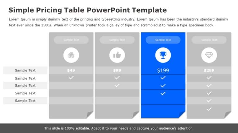 Simple Pricing Table PowerPoint Template & Google Slides Theme