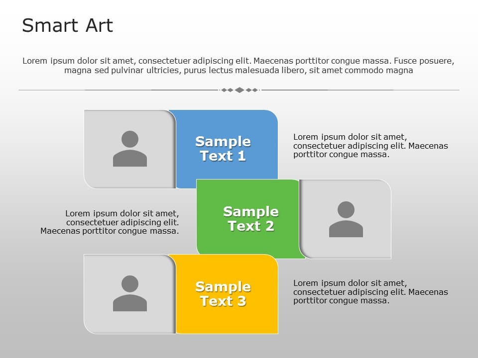 SmartArt List Alternating Textbox 3 Steps PowerPoint Template