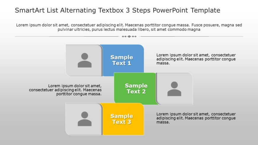 SmartArt List Alternating Textbox 3 Steps PowerPoint Template