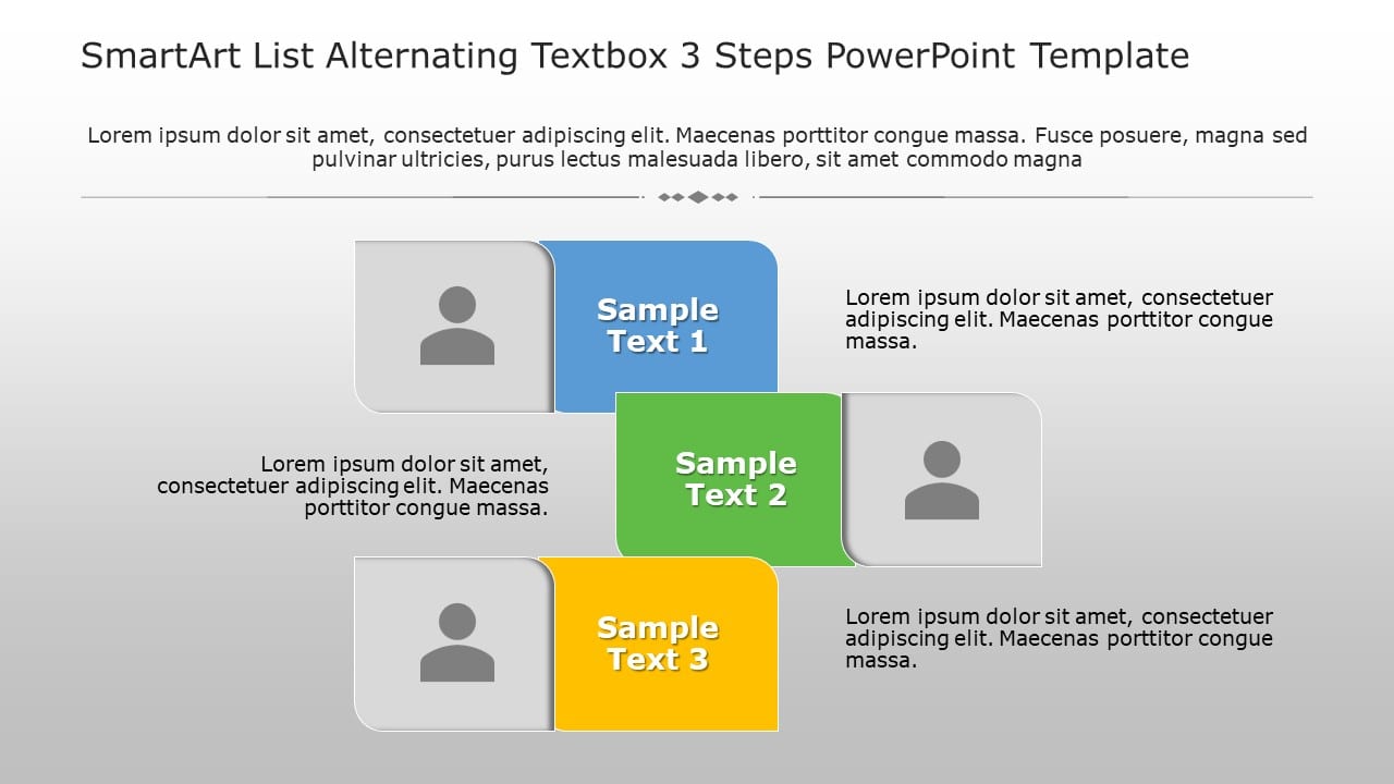 SmartArt List Alternating Textbox 3 Steps PowerPoint Template & Google Slides Theme