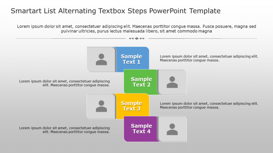 SmartArt List Alternating Textbox 4 Steps PowerPoint Template