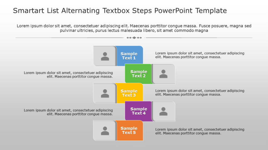 SmartArt List Alternating Textbox 5 Steps PowerPoint Template