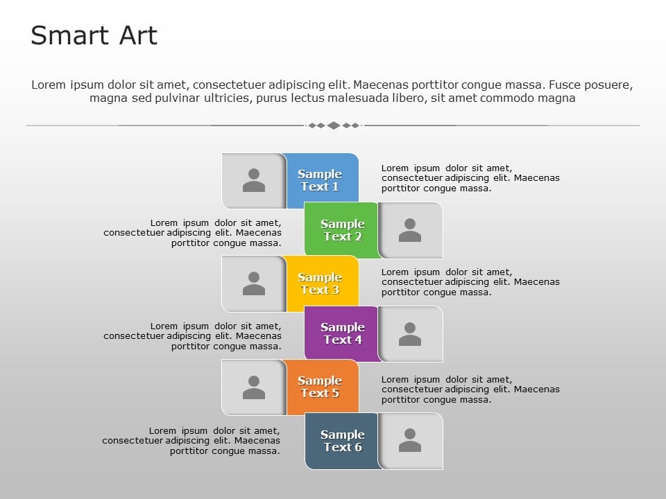 SmartArt List Alternating Textbox 6 Steps PowerPoint Template