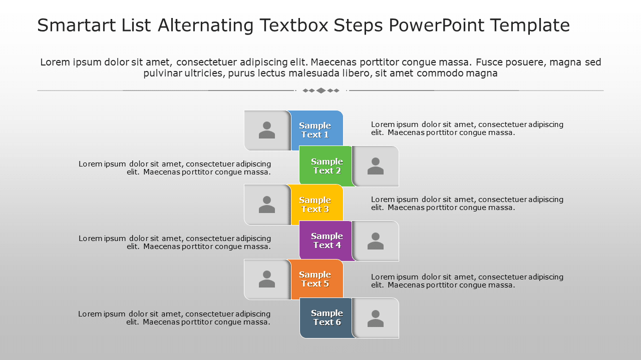 SmartArt List Alternating Textbox 6 Steps PowerPoint Template & Google Slides Theme