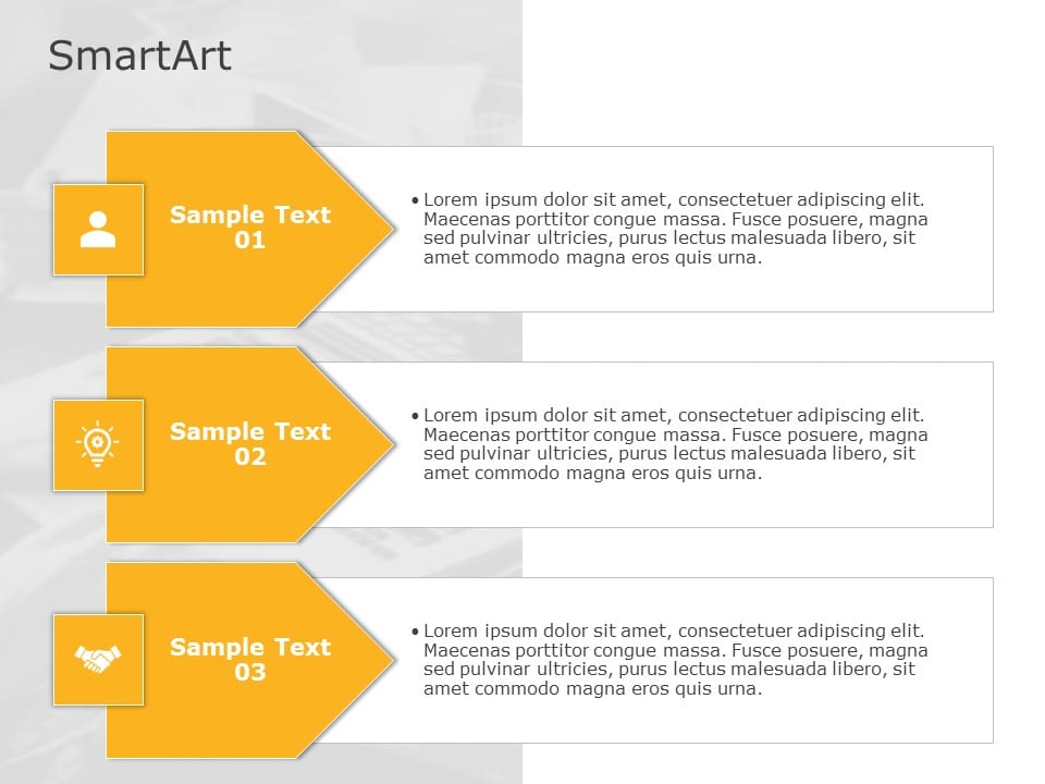 SmartArt List Arrows 3 Steps PowerPoint Template & Google Slides Theme