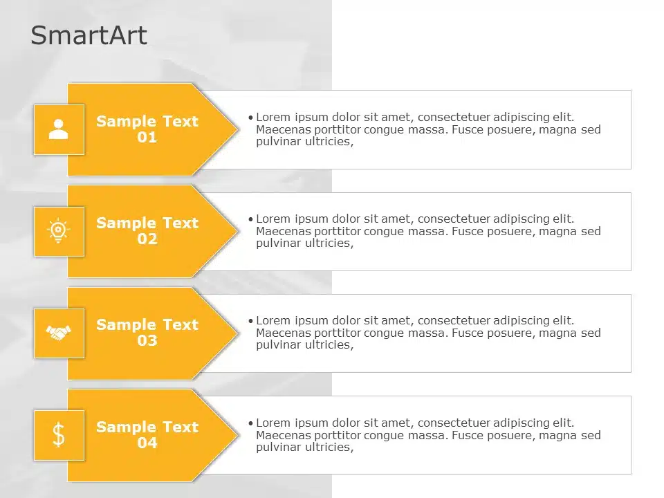 SmartArt List Arrows 4 Steps PowerPoint Template & Google Slides Theme