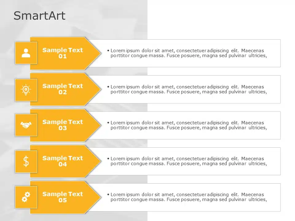 SmartArt List Arrows 5 Steps PowerPoint Template & Google Slides Theme