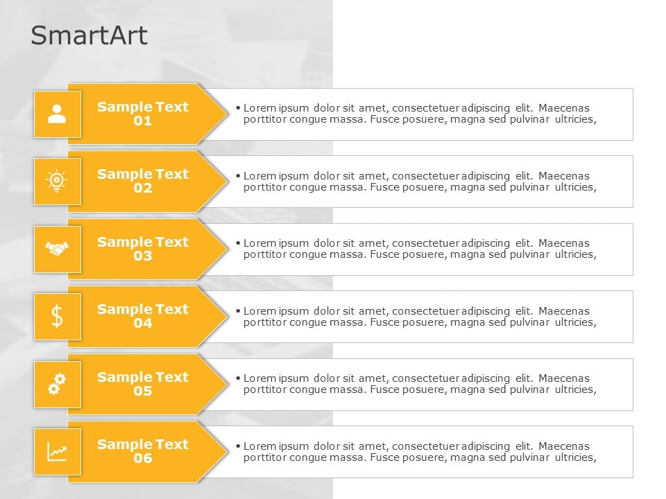 SmartArt List Arrows 6 Steps PowerPoint Template & Google Slides Theme