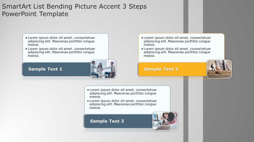 SmartArt List Bending Picture Accent 3 Steps PowerPoint Template