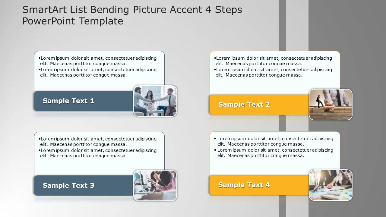 SmartArt List Bending Picture Accent 4 Steps PowerPoint Template & Google Slides Theme