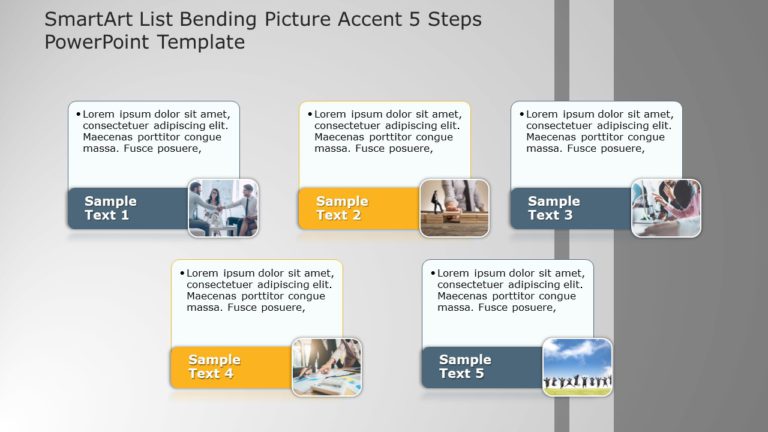SmartArt List Bending Picture Accent 5 Steps PowerPoint Template & Google Slides Theme