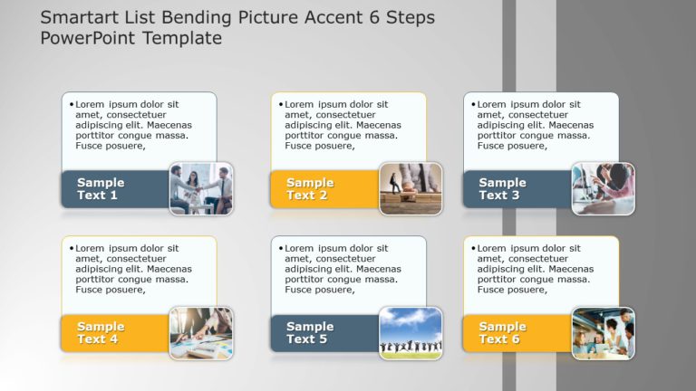 SmartArt List Bending Picture Accent 6 Steps PowerPoint Template & Google Slides Theme