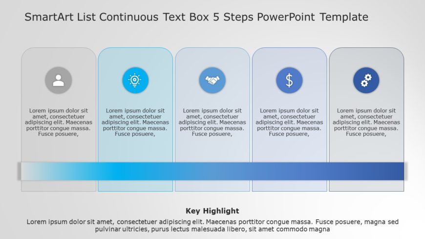 SmartArt List Continuous Text Box 5 Steps PowerPoint Template