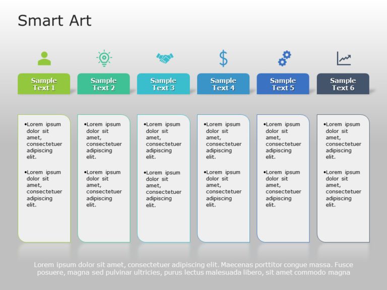 SmartArt List Horizontal Bullet List 6 Steps PowerPoint Template & Google Slides Theme