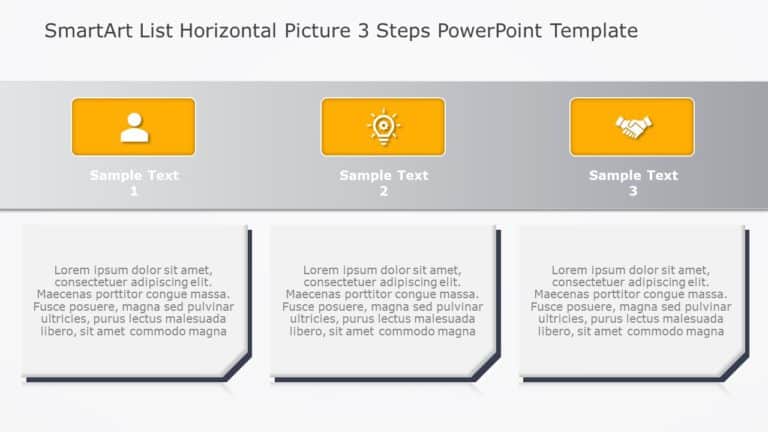 SmartArt List Horizontal Picture 3 Steps PowerPoint Template & Google Slides Theme