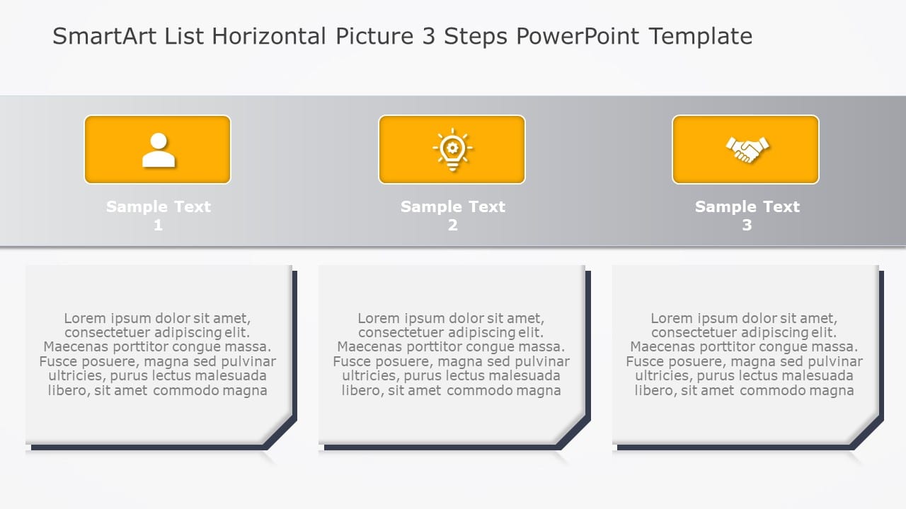 SmartArt List Horizontal Picture 3 Steps PowerPoint Template & Google Slides Theme