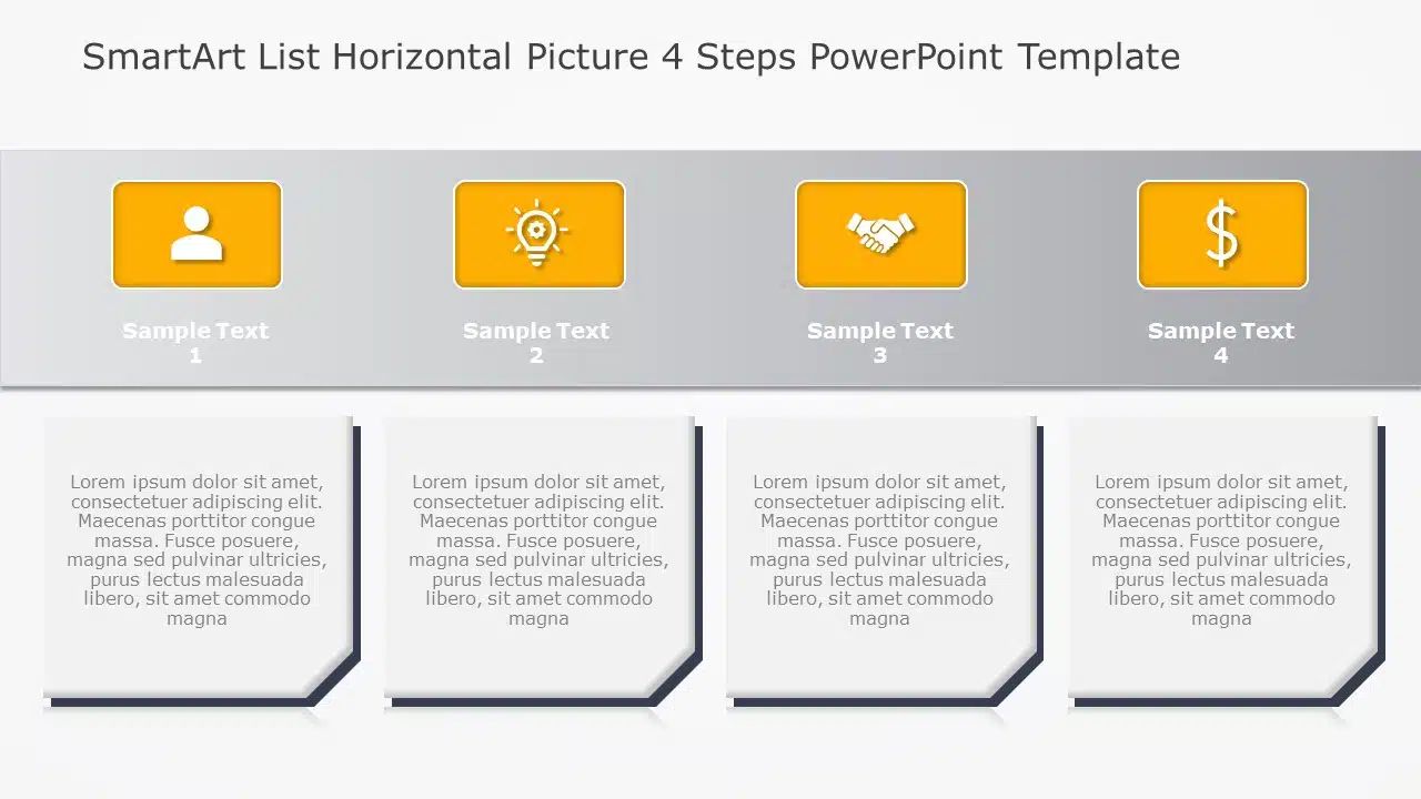 SmartArt List Horizontal Picture 4 Steps PowerPoint Template & Google Slides Theme