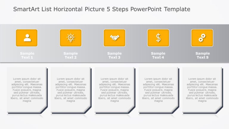 SmartArt List Horizontal Picture 5 Steps PowerPoint Template & Google Slides Theme