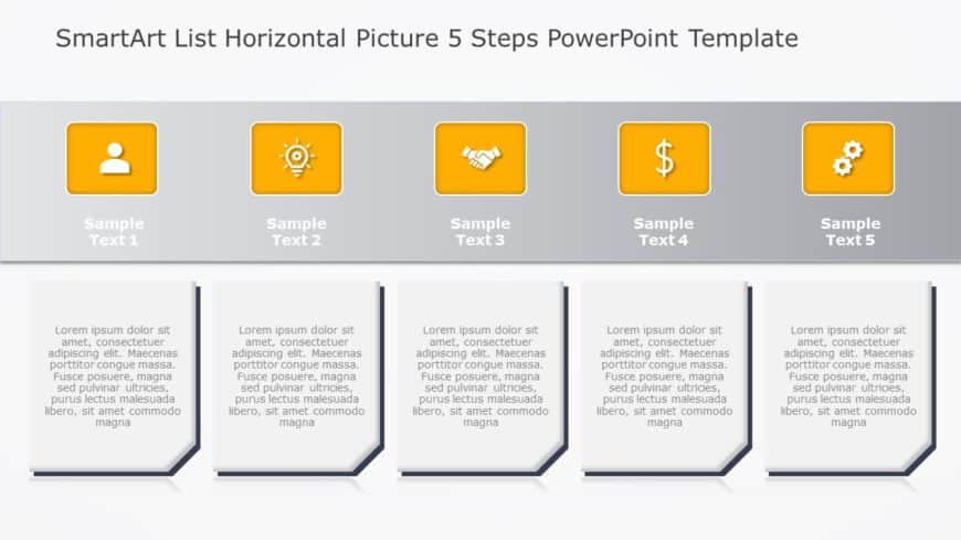SmartArt List Horizontal Picture 5 Steps PowerPoint Template
